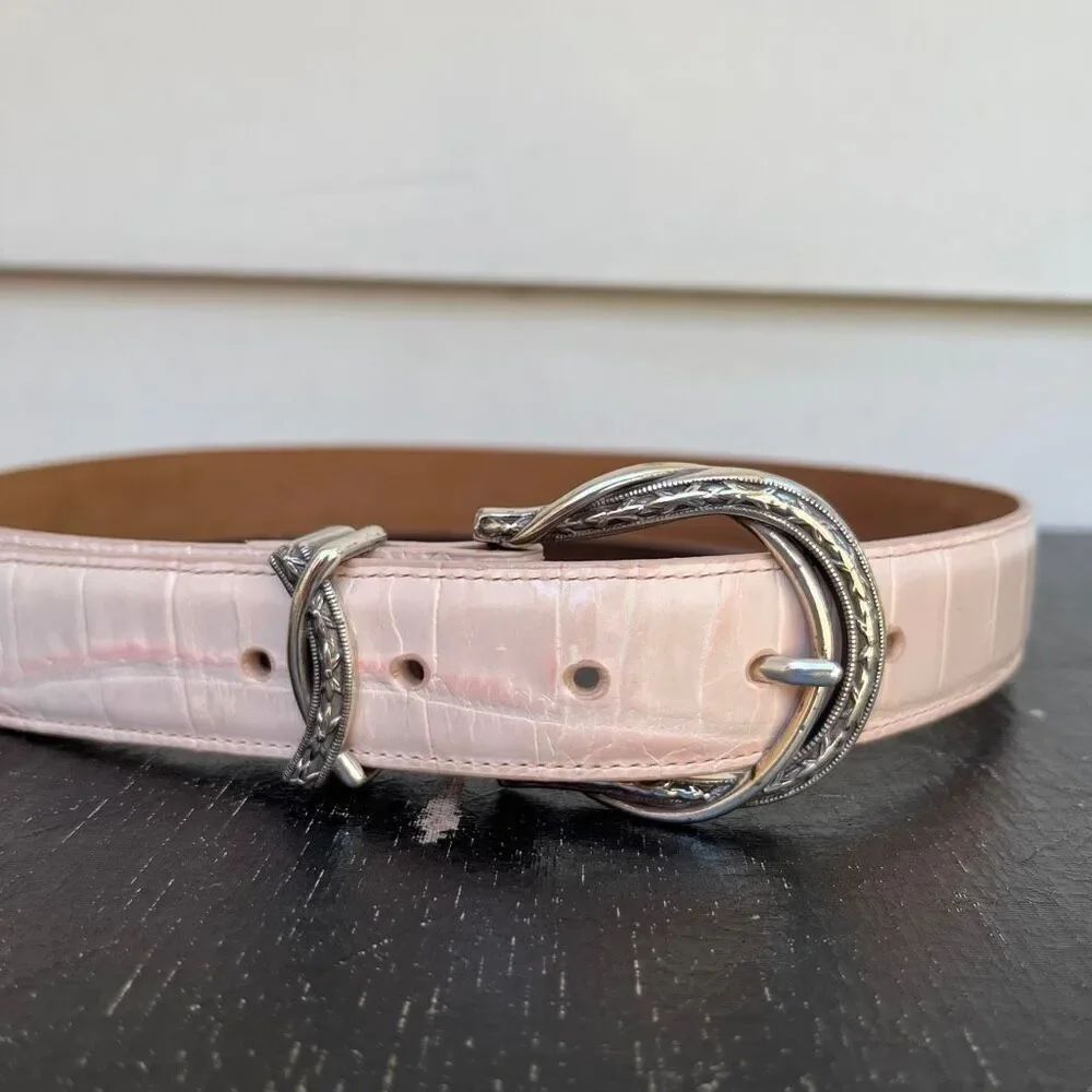 Brighton Blush Pink Reptile Embossed Belt Silver Plate Hardware M/L